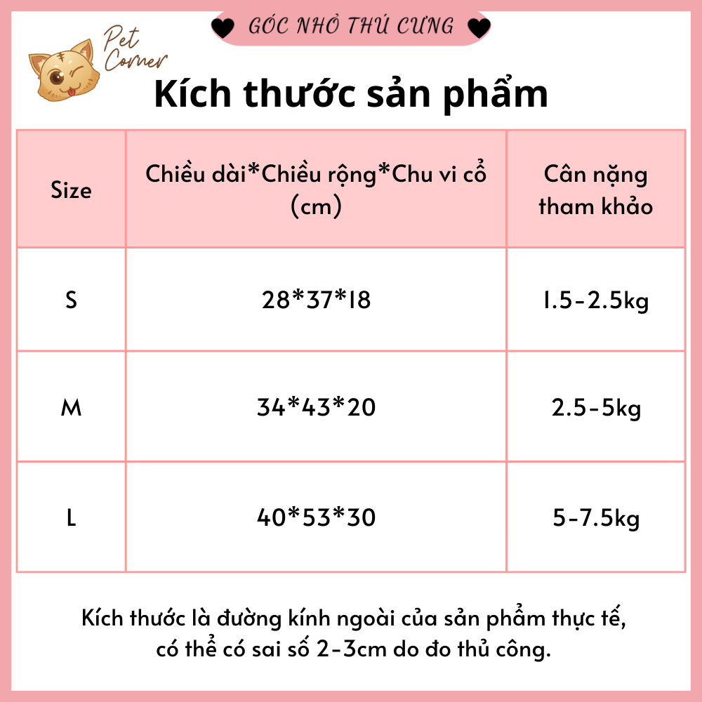 Áo choàng Noel cho chó mèo cực đáng yêu 5 Bảng size áo choàng Noel cho chó mèo
